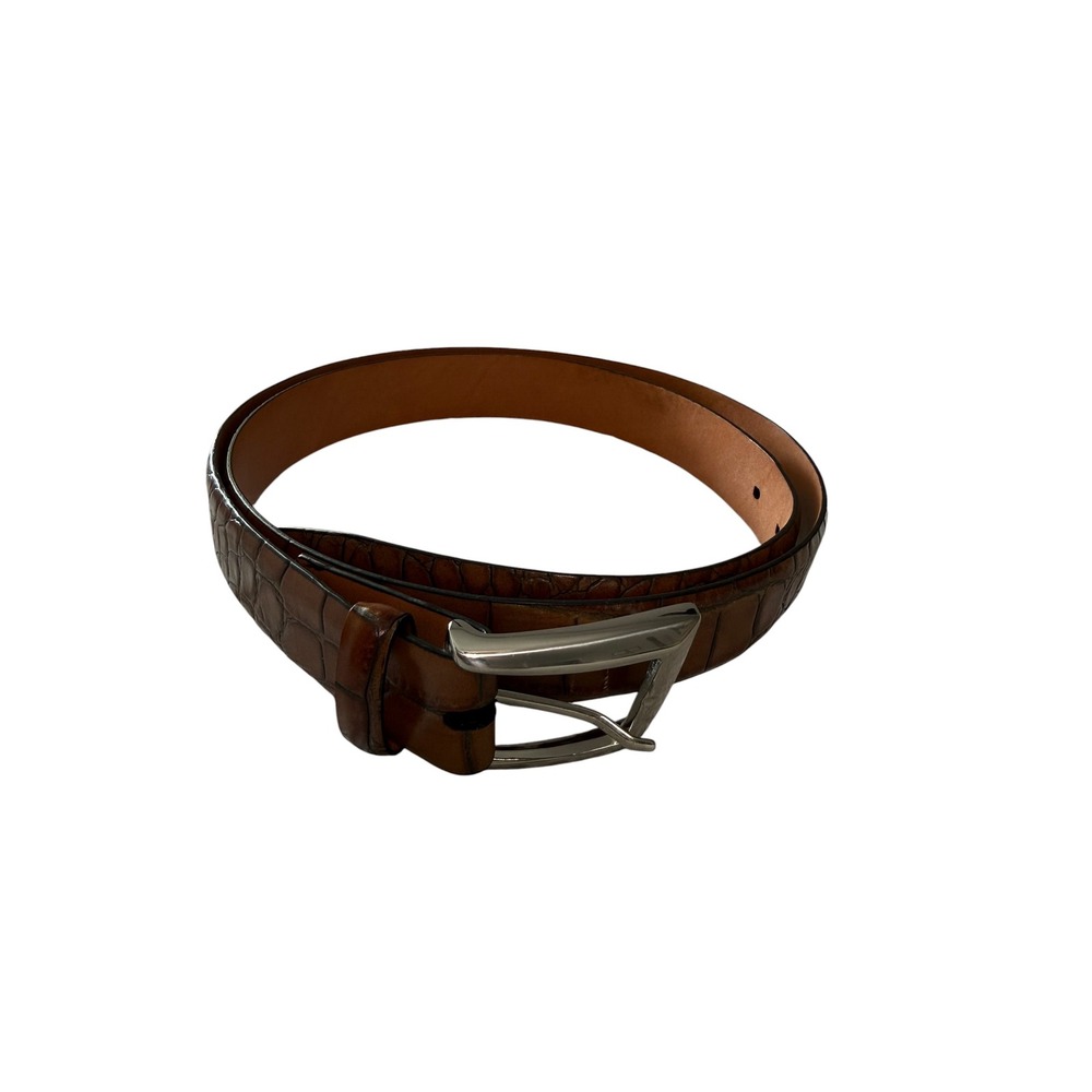 Trafalgar Lawrence Brown Italian‎ Calfskin Leather Croc Embossed Belt 42 105